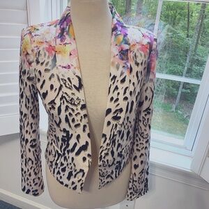 Vibrant Floral and Leopard Print Bebe Blazer Size Small